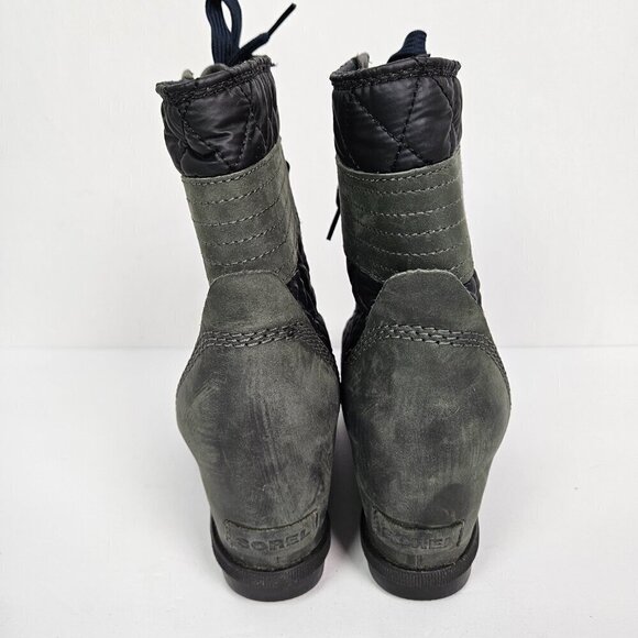 Sorel Lexie Slate Gray/Black Quilted Hidden Wedge Waterproof Boot 10 - Picture 6 of 8
